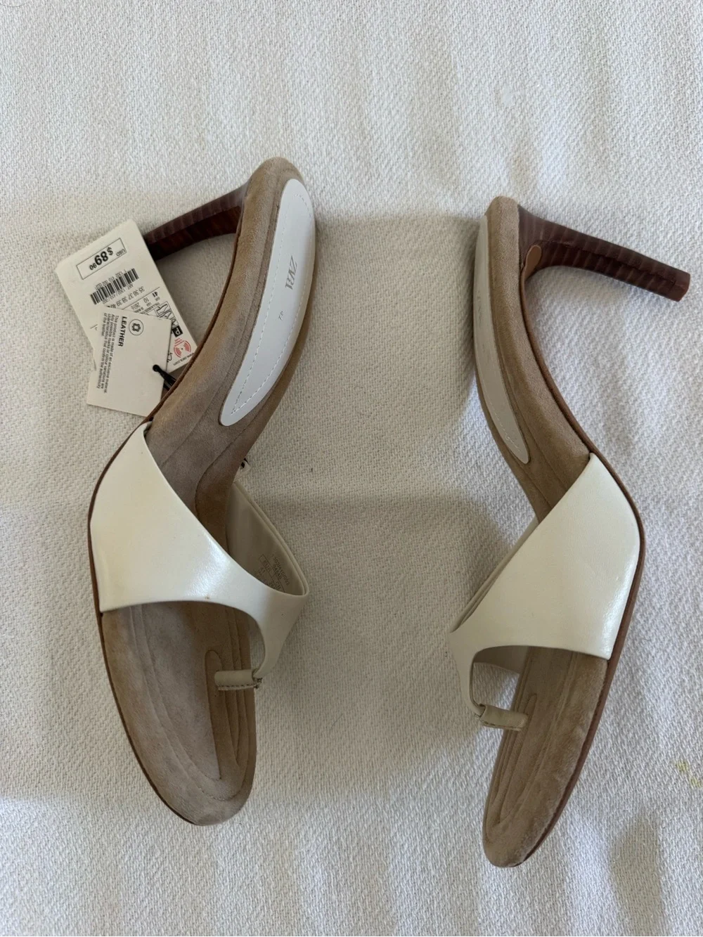 ZARA White Toe-Post Suede-Trim Slide Sandals - Picture 4 of 8